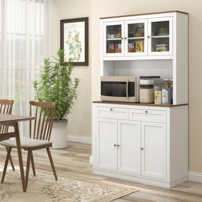 HOMCOM Buffet Haut 180 cm avec Espace pour Micro-ondes, Meuble de Cuisine, Blanc
