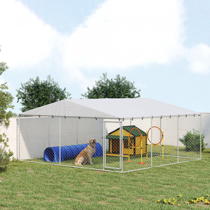 Enclos Exterieur pour Chien avec Toit Etanche 4,5 m x 4,5 m x 2,15 m