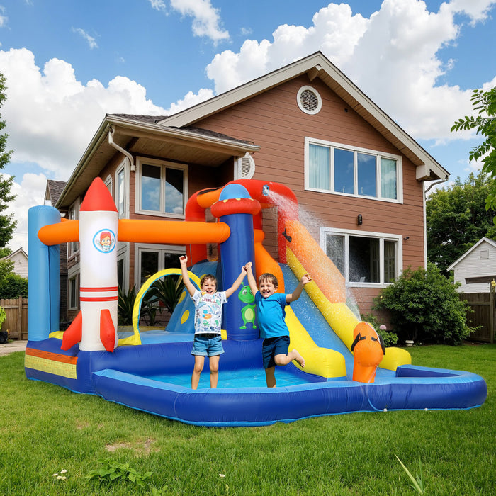 Qaba Chateau Gonflable 5 En 1 Pour Enfants Avec Souffleur 550 W