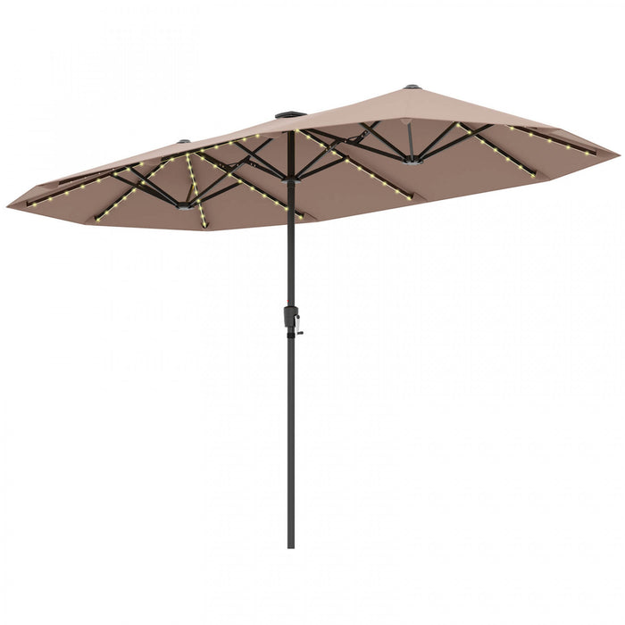 Grand parasol de jardin Costway 13 pieds avec eclairage solaire LED, manivelle, 12 baleines robustes marron