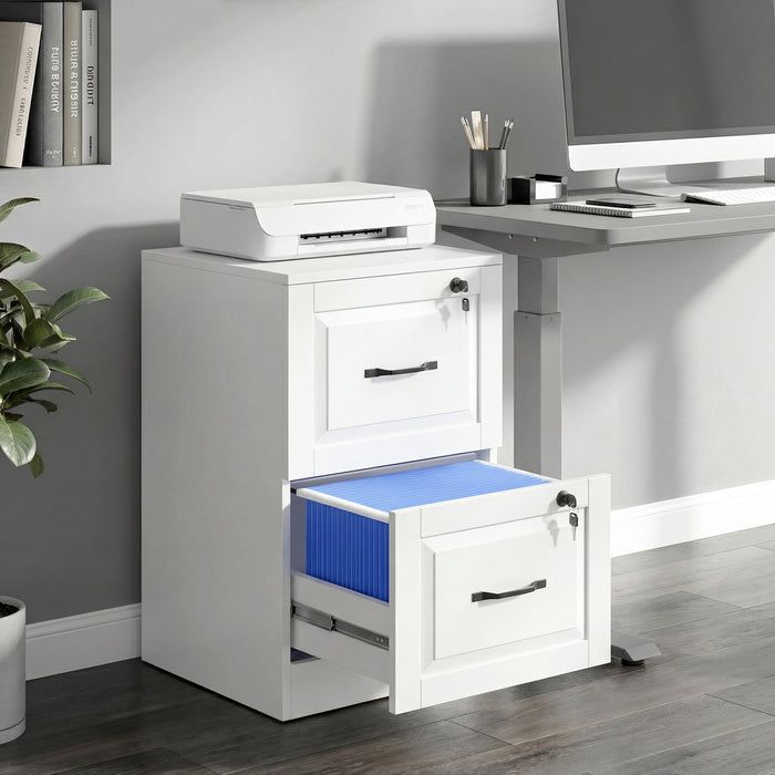HOMCOM Meuble de Classement Vertical a 2 Tiroirs avec Serrure, Blanc