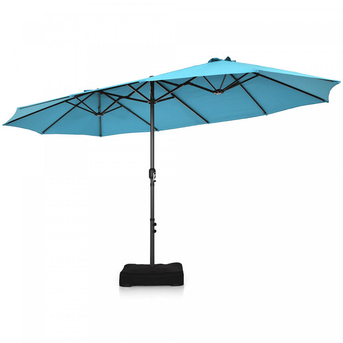 Parasol de patio jumeau double face Costway de 15 pieds, ombrage exterieur, manivelle et marche turquoise
