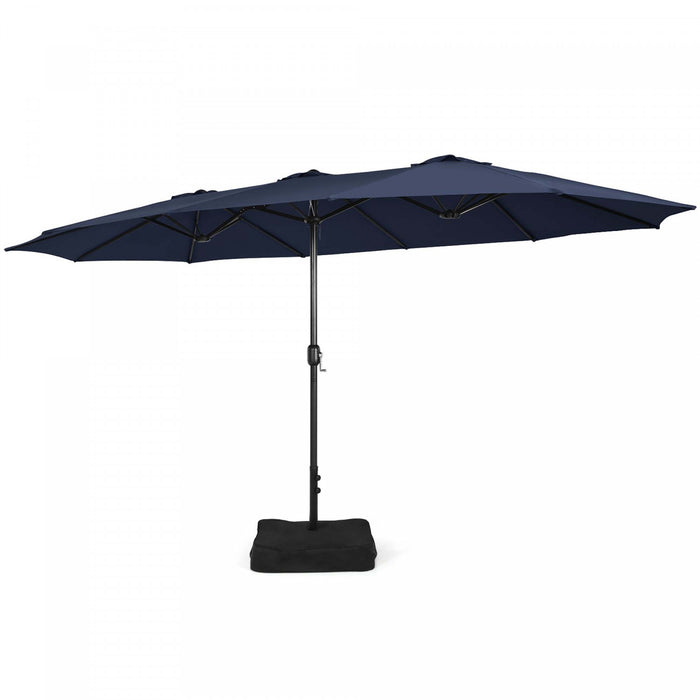 Parasol double face Costway de 15 pieds avec commande par manivelle, base de marche, couleur marine
