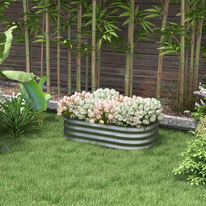 Outsunny Kit De Jardiniere Surelevee Galvanisee De 3.4' X 2' X 1'', Jardiniere Surelevee En Metal Avec Bordure De Securite, Pour Fleurs, Herbes, Plantes Grasses, Argente