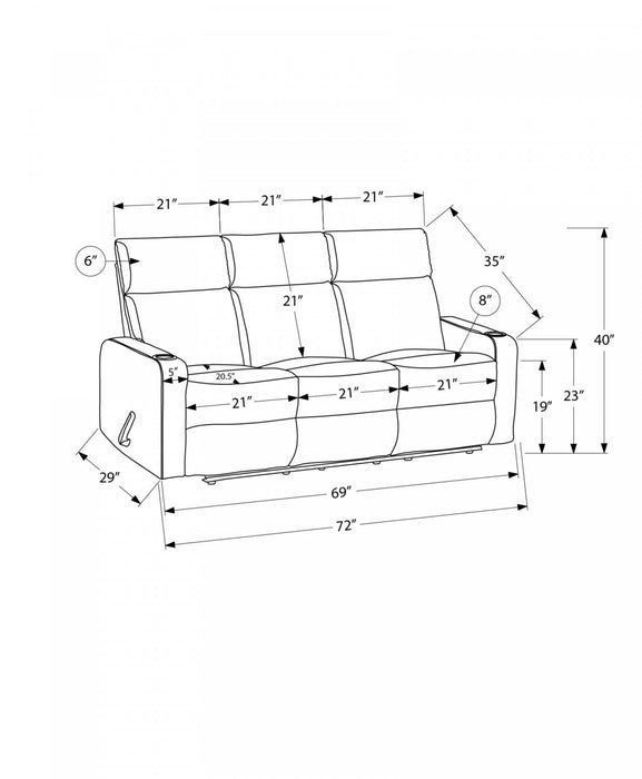 Petit Sofa Inclinable 3 Places, 70\"L, Fauteuil Inclinable Manual, Tissu Gris Clair
