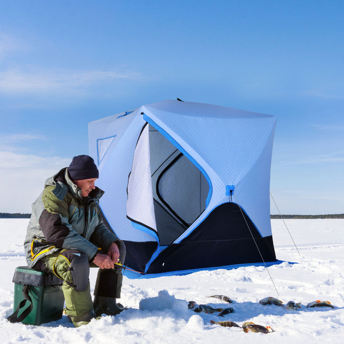 Abri De Peche Sur Glace Outsunny 2/3/4/5 Personnes Tente De Peche Sur Glace Isolee Pop-up Etanche Portable Cabane De Glace Avec Sac De Transport