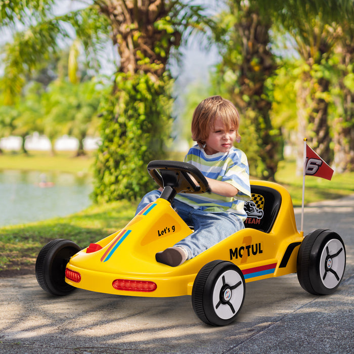 Qaba Kart Pour Enfants, Voiture Electrique Alimentee Par Batterie 6 V Avec Musique, Lumiere, Klaxon, Pour Tout-petits Garcons Et Filles De 3 A 5 Ans, Jaune