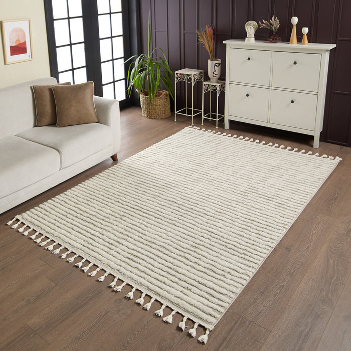 Carpette à poil long Quinto beige à motif de vagues - 6 pi 3 po x 9 pi 