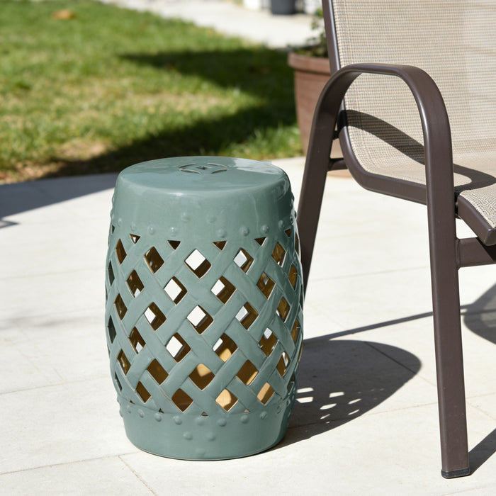 Outsunny Tabouret de Jardin Exterieur en Ceramique 33 x 45 cm, Bleu