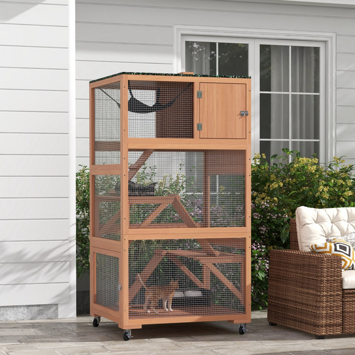 34\" L Catio Maison D'exterieur Pour Chat Sur Roues, Orange