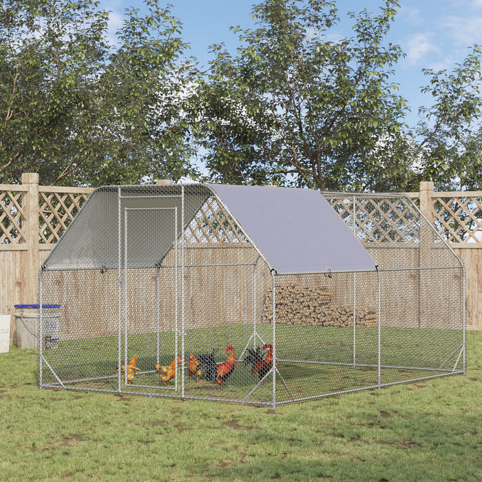 Pawhut Poulailler En Metal Pour 10 A 12 Poulets, Enclos A Poules D'exterieur Avec Couverture Pour Ferme De Jardin, 12.5' X 9.2' X 6.4'