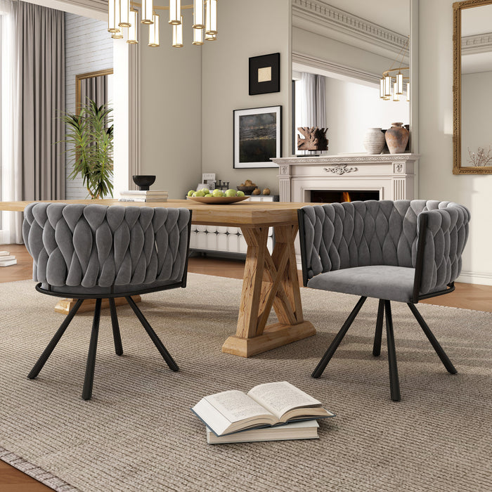 Chaises de salle a manger pivotantes Amelia en velours avec revetement capitonne et pieds en metal, lot de 2, gris