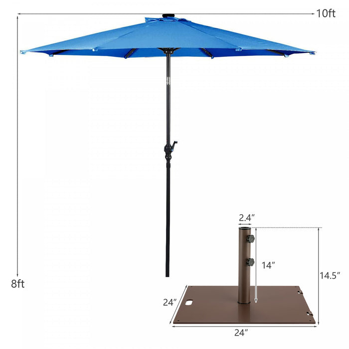 Costway Parasol Solaire de Patio 10ft Lumieres Solaires Exterieur avec Pied de Parasol Mobile de 50 LBS