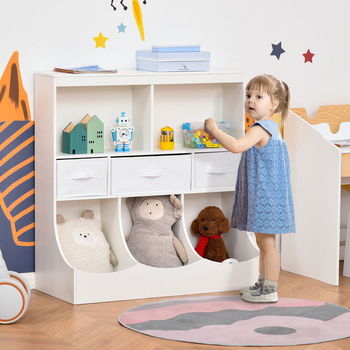 Homcom Meuble Rangement Jouet Etagere Pour Jouets Enfants Organisateur Jouet 5 Compartiments 3 Tiroirs Pour Chambre D'enfant Salle De Jeux Salon Blanc