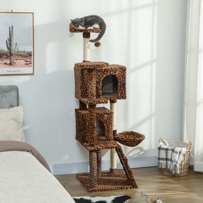 63 Inch Cat Tree with Sisal Scratching Posts, Leopard Print
