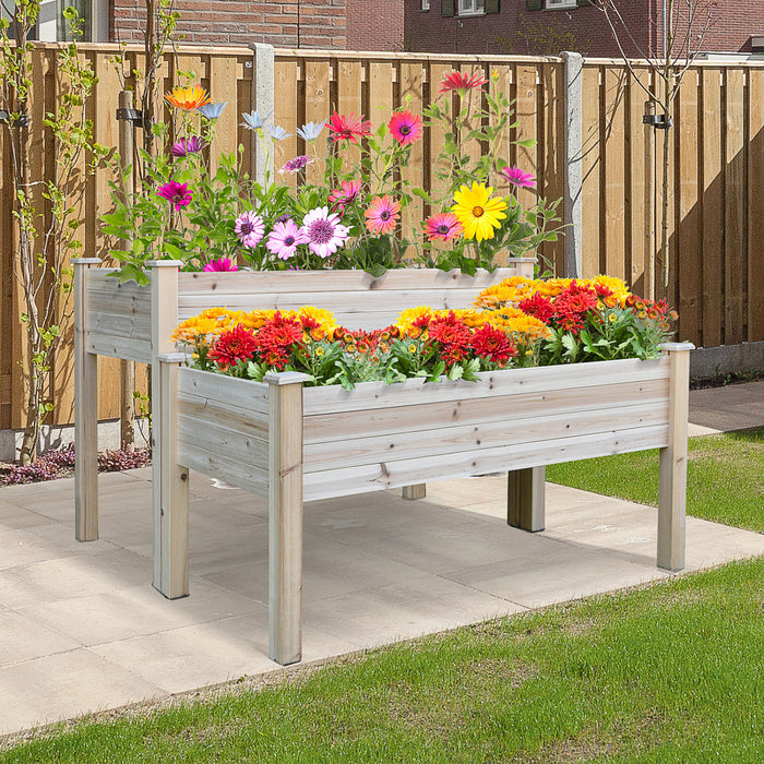 Outsunny 2 Pieces En Bois De Sapin Massif Plante Lit Sureleve Fleur Legume Herbe Boite De Culture Support Jardin Etape Planteur Support Combinaison Libre