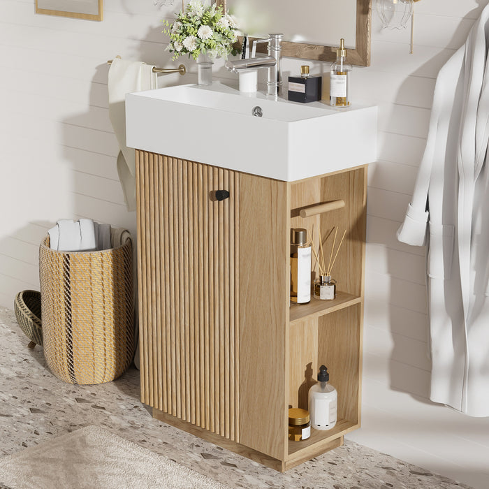 Coiffe de salle de bain moderne Serena de 21,6 pouces avec lavabo en ceramique et rangement polyvalent, brun