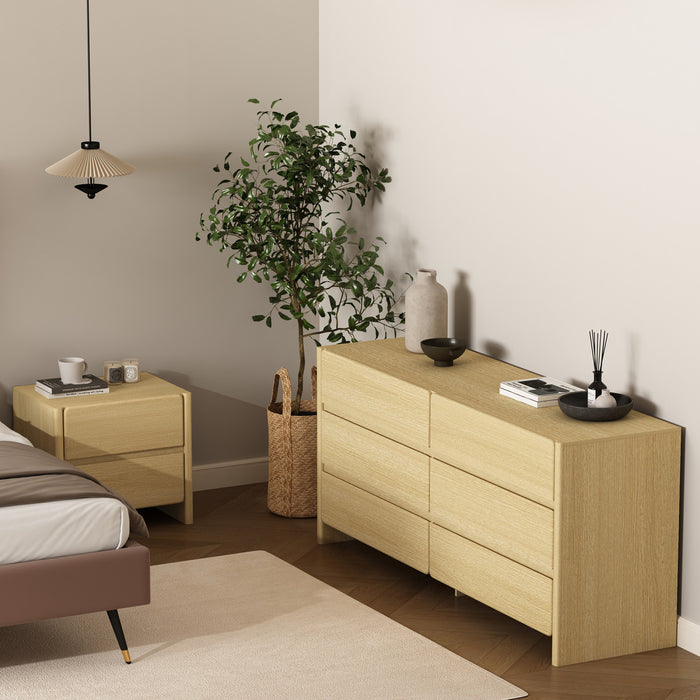 Linda Moderne Commode 2 Pieces et Table de Nuit en Chene Naturel
