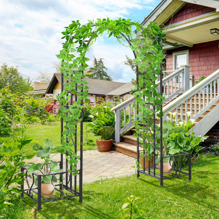 Outsunny Arche De Jardin Decorative En Metal De 2 M Avec 2 Jardinieres
