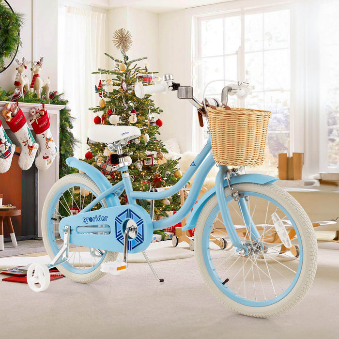 Costway 18\" Velo Enfant Avec Roues D'entrainement Reglable Guidon Siege Frein A Main Bleu