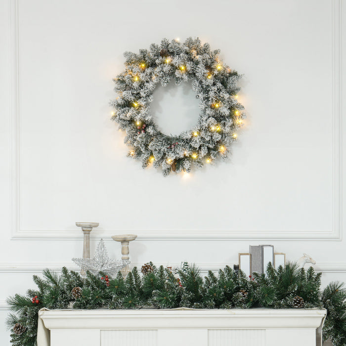 Homcom Couronne De Noel Illuminee De 24 Po Avec Pommes De Pin Et Baies