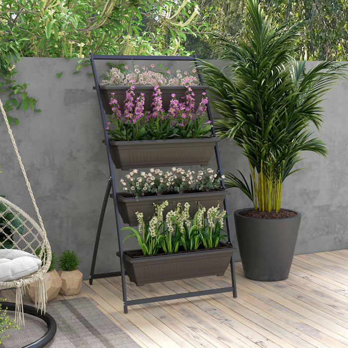 Outsunny Lit De Jardin Sureleve Vertical De 4 Niveaux Avec 4 Boites De Jardiniere, Support De Plante Exterieur Cultivent Le Conteneur Avec Des Trous De Fuite Pour Patio De Balcon Exterieur, Brun