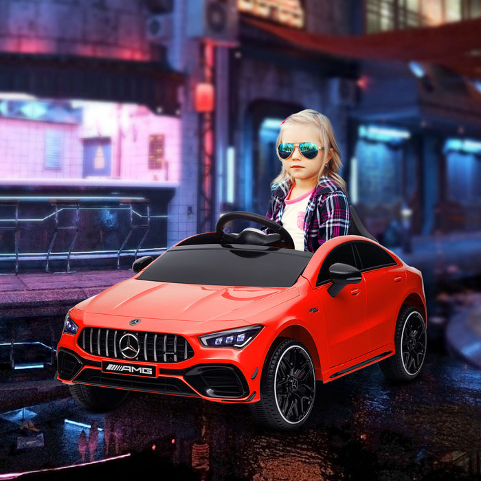 Qaba Mercedes-amg Cla 45 Voiture Electrique 12 V Sous Licence Pour Enfants Alimentee Par Batterie Avec Telecommande, Suspension A Ressort, Lumieres Led, Klaxon Musical, Rouge
