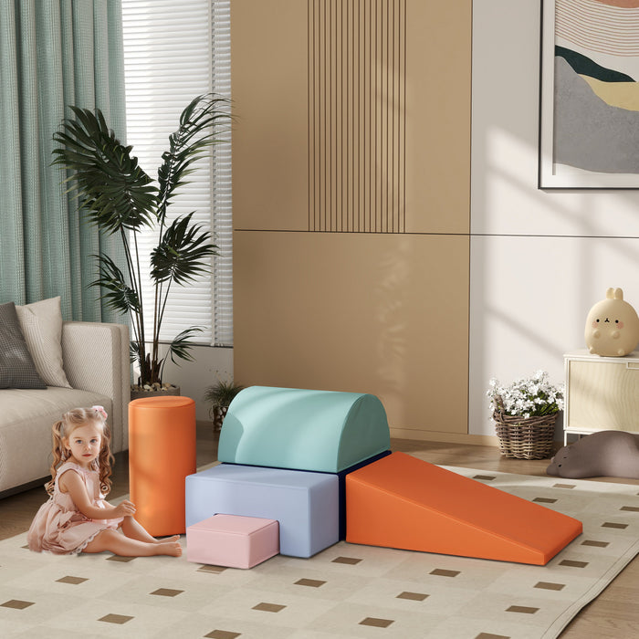 Qaba Jouets D'escalade Pour Tout-petits, 6 Pieces, Equipement De Jeu Doux Pour Enfants, Blocs D'escalade Pour Bebe Pour La Motricite, La Coordination Des Couleurs, Orange Et Bleu