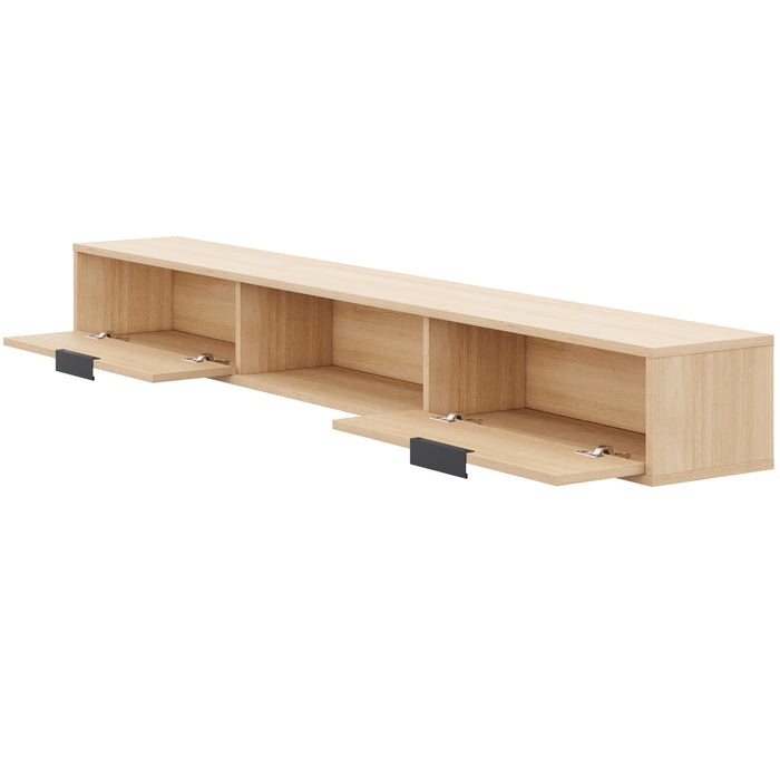 Meuble pour téléviseur mural mince Nordika de 72 po avec 2 armoires de rangement - chêne blond naturel