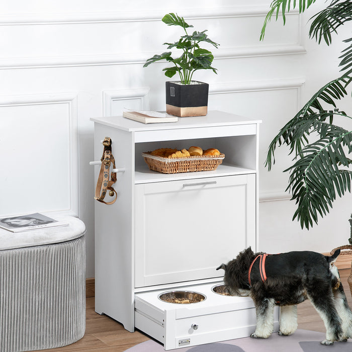Pawhut Pet Feeder Station Storage Cabinet, Conteneur De Stockage De Nourriture Pour Chien Avec Bols Sureleves Pour Chien Et Cintre Pour Les Fournitures D'alimentation Et D'abreuvement