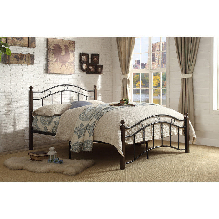 Lit Double Jessica, Métal Noir et Poteaux Bruns