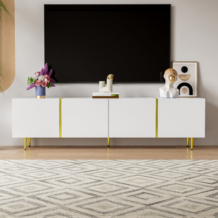 Meuble Tv Moderne Frances Avec 4 Portes, Blanc Laque Brillant