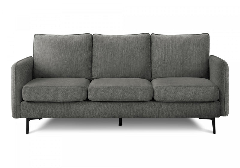 Sofa Rembourre, 77\"L, Tissu Gris Fonce, Pieds En Metal Noir