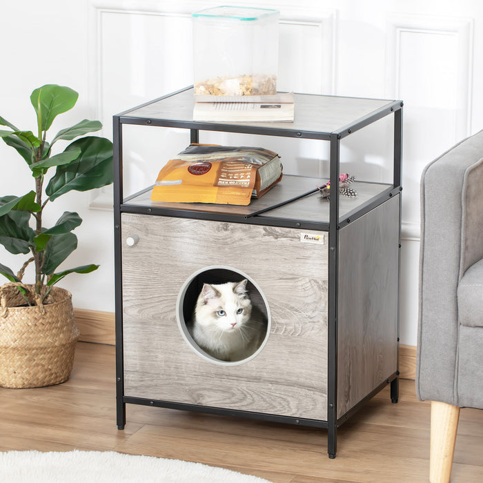Pawhut Maison Pour Chat Niche A Chat Polyvalent Design Contemporain Avec Etagere Coussin Epais Structure En Panneau Pb Et Acier 19\" X 15.75\" X 25.75\" Gris Et Noir