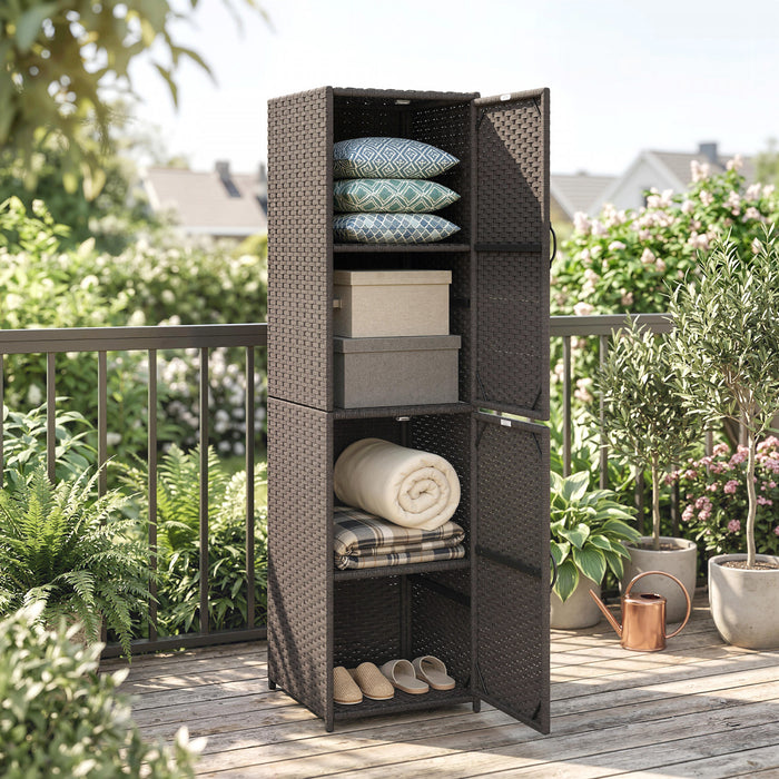 Armoire de rangement en rotin Outsunny avec etageres reglables, marron