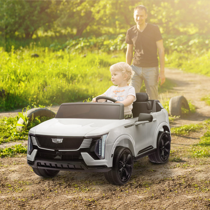 Qaba Camion 2 Places, 12 V Cadillac Escalade, Voiture Electrique Pour Enfants Alimentee Par Batterie Avec Telecommande 4 Roues A Suspension A Ressort, Lumieres Pour 3- 8 Ans, Blanc