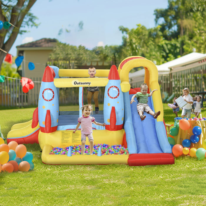Outsunny Chateau Gonflable Piscine D'eau De Trampoline Gonflable Kids Bounce Castle House 3 En 1 Avec Gonfleur Pour Les Enfants De 3 A 12 Ans Design Rocket 11.14' X 9.18' X 6.06'