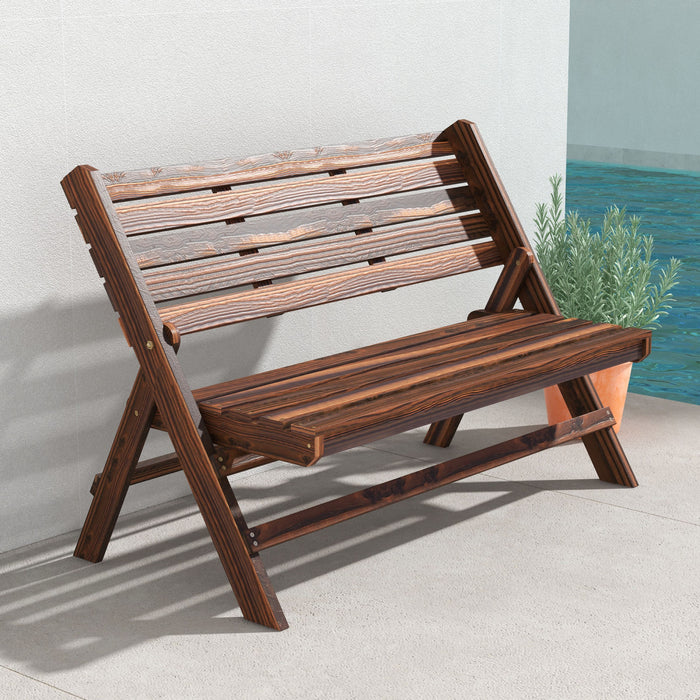 Outsunny Banc D'exterieur En Bois, Banc Pliable, Finition Carbonisee