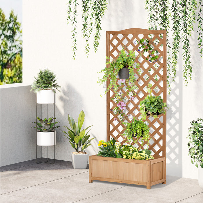 Outsunny 30\" X 14\" X 67\" Jardiniere Surelevee En Bois Avec Treillis Pour Les Plantes Grimpantes, Pour Faire Pousser Des Legumes, Des Herbes Et Des Fleurs Dans L'arriere-cour, Le Patio, Marron