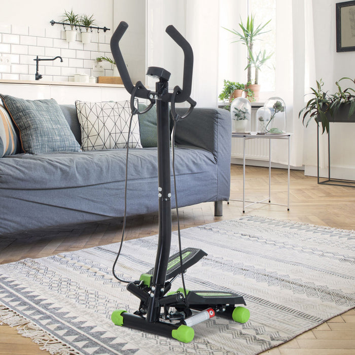 Mini Stepper Avec Guidon, Extenseurs, Compteur Electronique Et Tapis Antiderapant Noir Et Vert