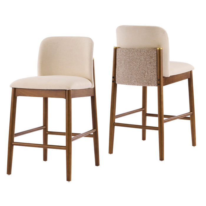 Lois lot de 2 tabourets de comptoir en bois d’hevea avec assise rembourree et repose-pieds, beige