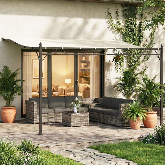 Outsunny Pergola murale exterieure 3,5 x 2,5 m, abri solaire, blanc creme