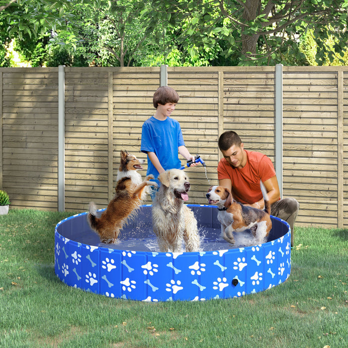 Pawhut Pliable Pvc Piscine Pour Chien Piscine Portable Pet Kiddie Piscine, Exterieure/interieure Baignoire Avec Fond Antiderapant Pour Chiens Et Chats, Bleu 63\" X 12\" Xl Sized