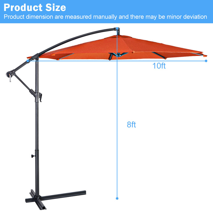 Costway Parasol suspendu 10' FT pour patio, ombre solaire decalee exterieur Marche base Croix Orange
