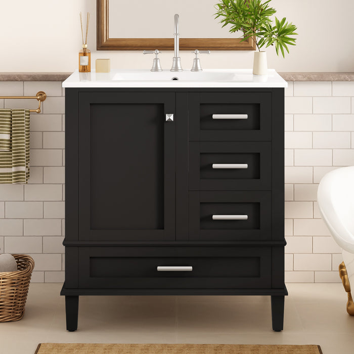 Oliver Meuble-lavabo de salle de bain en bois massif avec lavabo integre et rangement intelligent, noir
