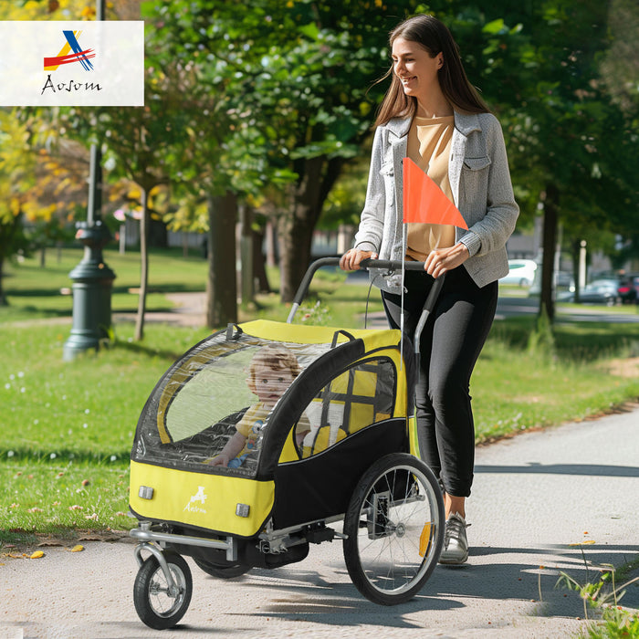 Aosom Remorque velo 2 en 1 pour enfants, porte-bebe pliable, jaune