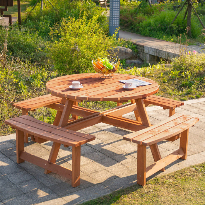 Ensemble De Salle A Manger En Bois Outsunny Pour Patio, Ensemble De Table Et Bancs, Brun