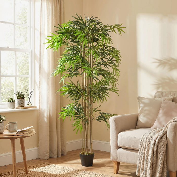 Outsunny Arbre en Bambou Artificiel de 182 cm en Pot avec 1530 Feuilles, Vert