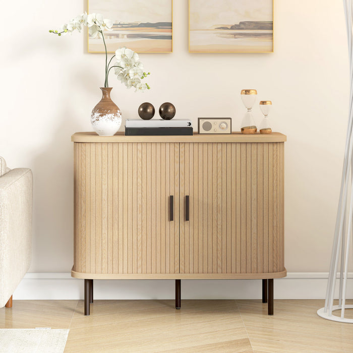 HOMCOM Buffet 35.4\", meuble de rangement de cuisine a lattes, chene