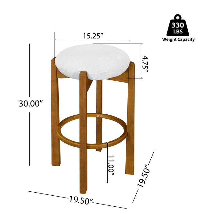 Olivia – Lot de 4 tabourets de bar d’interieur en bois d’hevea avec assise ronde, structure durable et revetement en tissu